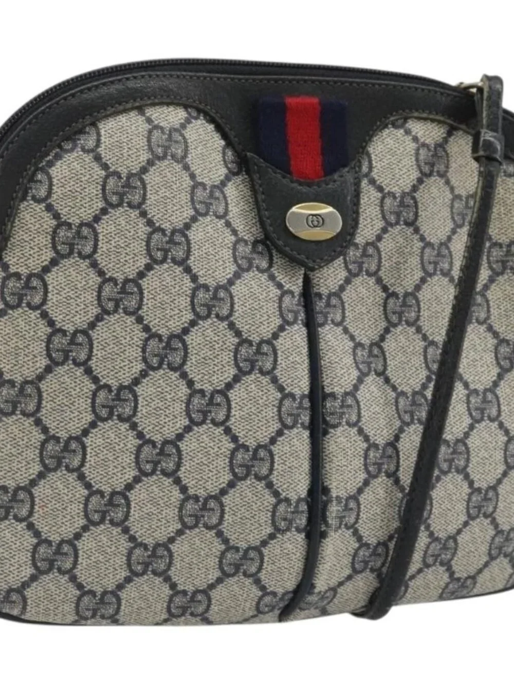 GUCCI GG Supreme Sherry Line Shoulder Bag PVC Navy Gold Auth 175532
